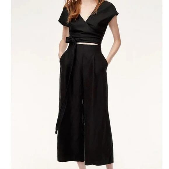 Aritzia Wilfred Brax Black Linen Wrap Bow jumpsuit 0 - Picture 1 of 5